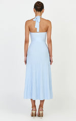 Candace Midi Dress - Halter Neck Ribbed Knit Dress in Baby Blue