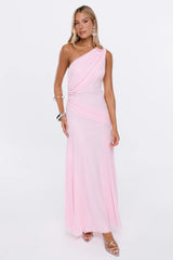 The Influencer Mesh One Shoulder Maxi Dress Pink