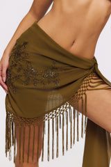 Bronze Georgette Hand Embellished & Fringed Mini Sarong
