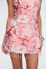 Dressed to Celebrate Embellished  Strapless Mini Dress Peach