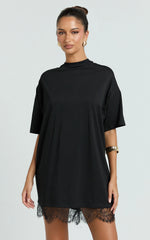 Rina Mini Dress - Mini Lace Trim Dress in Black