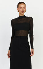 Willa Bodysuit - High Neck Sheer Bodysuit in Black