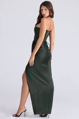 Emerald Satin Strapless Maxi Dress