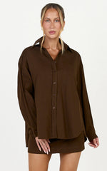 Blanche Top - Oversized Patch Pocket Long Sleeve Shirt in Dark Chocolate