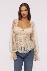Vintage Ivory Long Sleeve Lace Peplum Top