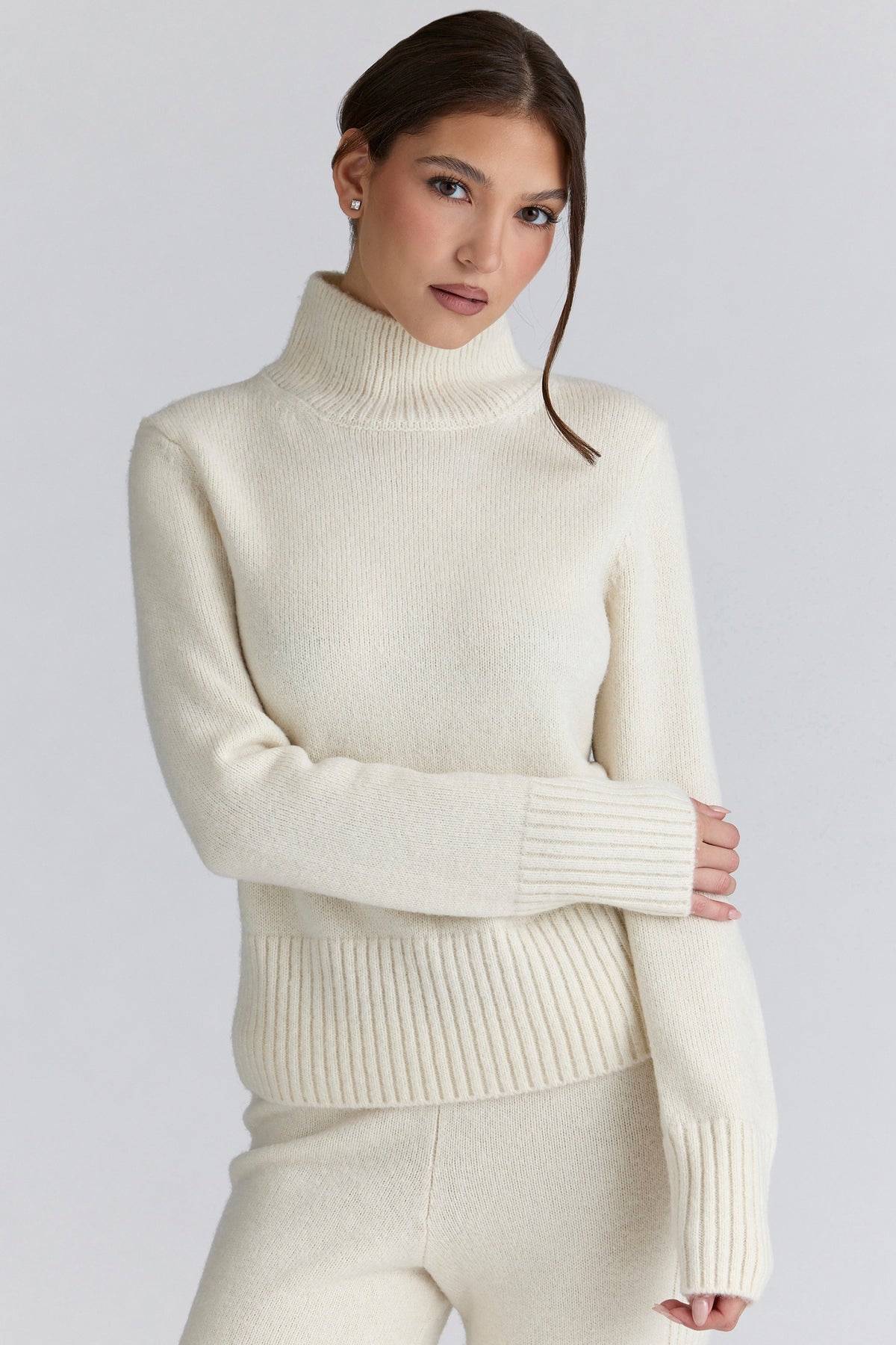 Ivory Merino Wool Roll Neck Sweater