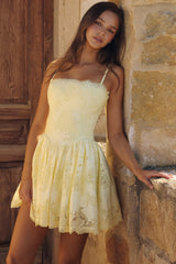 Lemon Custom Lace Cotton Broderie Anglaise Mini Dress