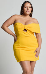 Amalie The Label - Seleste Off Shoulder Bow Detail Mini Dress - In Yellow