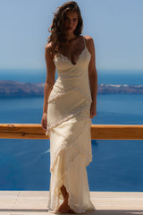 Vanilla Georgette Hand Embellished Tiered Maxi Dress - Limited Edition