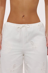White Cotton Broderie Anglaise Wide Leg Trousers