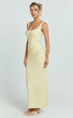 Karlie Maxi Dress - Scoop Neck Fitted Dress in Lemon