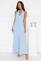 Polished Edge Halter Maxi Dress Blue