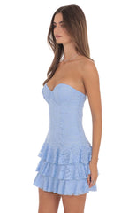 Strapless Floral Mini Dress In Blue