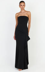 Leda Maxi Dress - Strapless Waterfall Sash Dress in Black