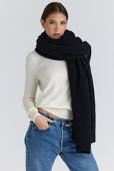 Black Wool Oversized Textured Scarf
