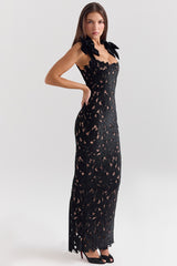 Black Velvet Lace Maxi Dress