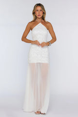 Shimmering Nights Halter Embellished Maxi Dress White