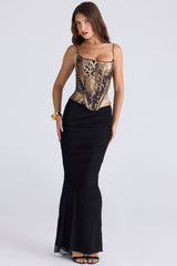 Gold Leopard Print Satin Corset Top