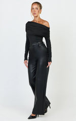 Hallie Bodysuit - One Shoulder Draped Long Sleeve Bodysuit in Black
