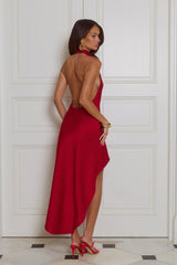 Ready For Attention Halter Satin Mini Dress Red