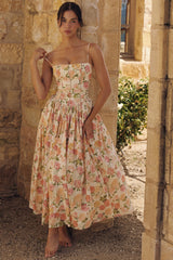 Warm Rose Print Cotton Midi Sundress