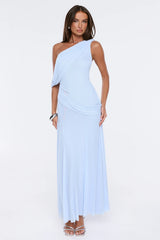 The Influencer Mesh One Shoulder Maxi Dress Blue