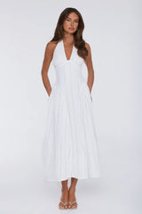 Petal Whimsy Embroidered Halter Maxi Dress White