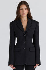 Black Crepe Hourglass Blazer Jacket