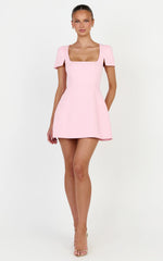 Zinnia Mini Dress - Square Neck Tulip Dress in Pink