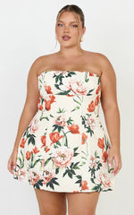 Catharine Mini Dress - Strapless A Line Dress in Rustic Floral