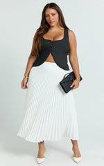 Harlee Midi Skirt - Pleated High Waist A Line Skirt in White