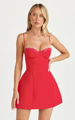 Benson Mini Dress - Sweetheart Fit And Flare Tulip Dress in Red