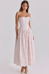 White Rose Print Cotton Midi Sundress