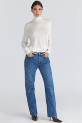 Ivory Silk + Wool Roll Neck Sweater