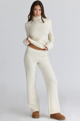Ivory Merino Wool Ribbed Knit Trousers