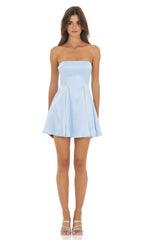 Strapless Satin Dress in Blue
