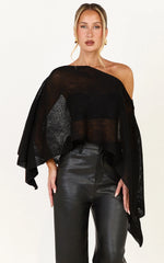 Amarie Top - Sheer Knit Off Shoulder Cape Top in Black