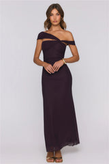 Yacht Club Dreams Mesh Off Shoulder Maxi Dress Deep Plum