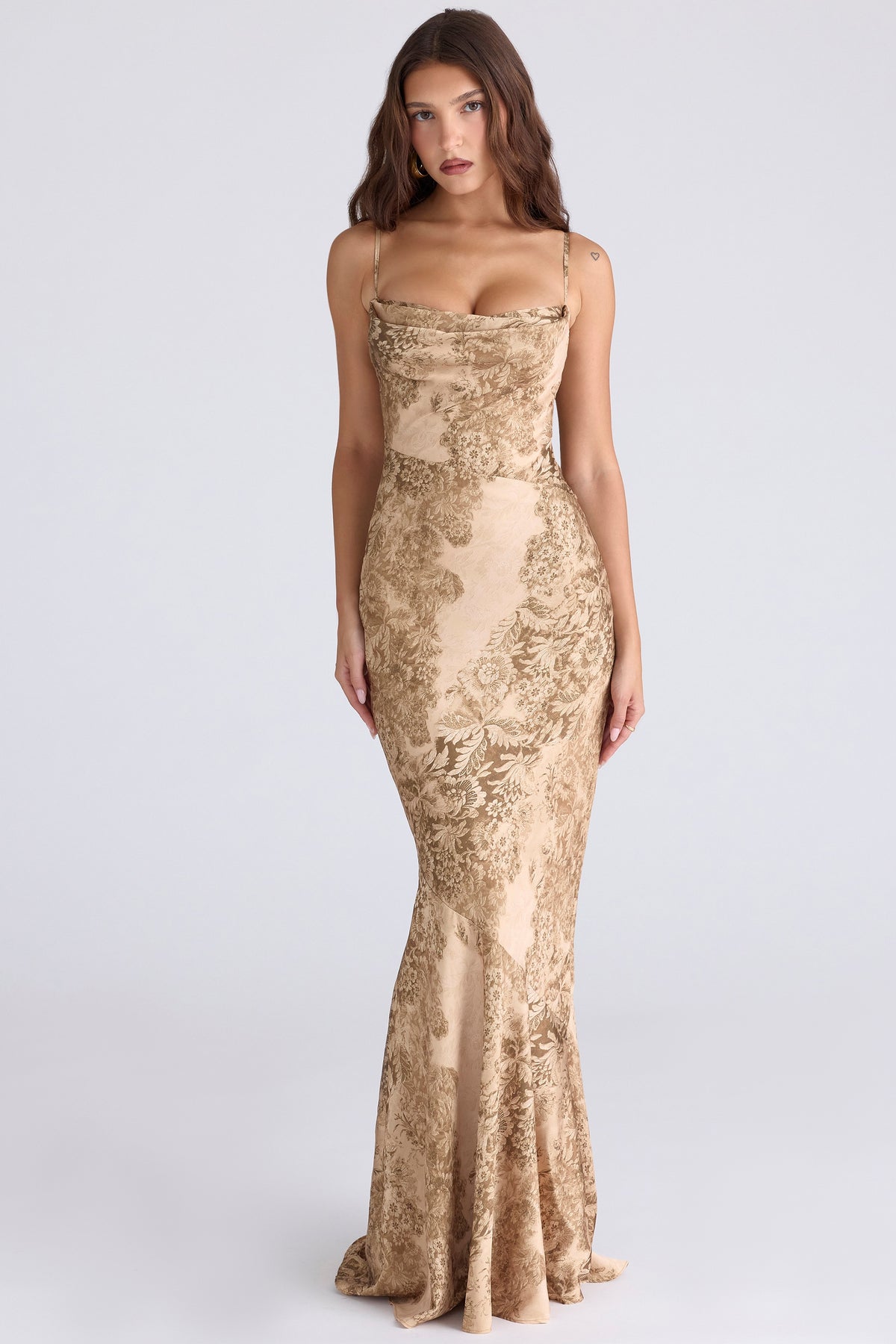 Gold Patterned Satin Maxi Dress - Limited Edition