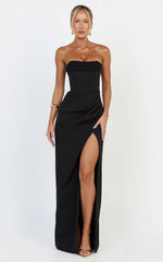 Tara Maxi Dress - Strapless Corset Drape Skirt Dress in Black