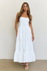 Dreamy Days Broderie Strapless Tiered Maxi Dress White