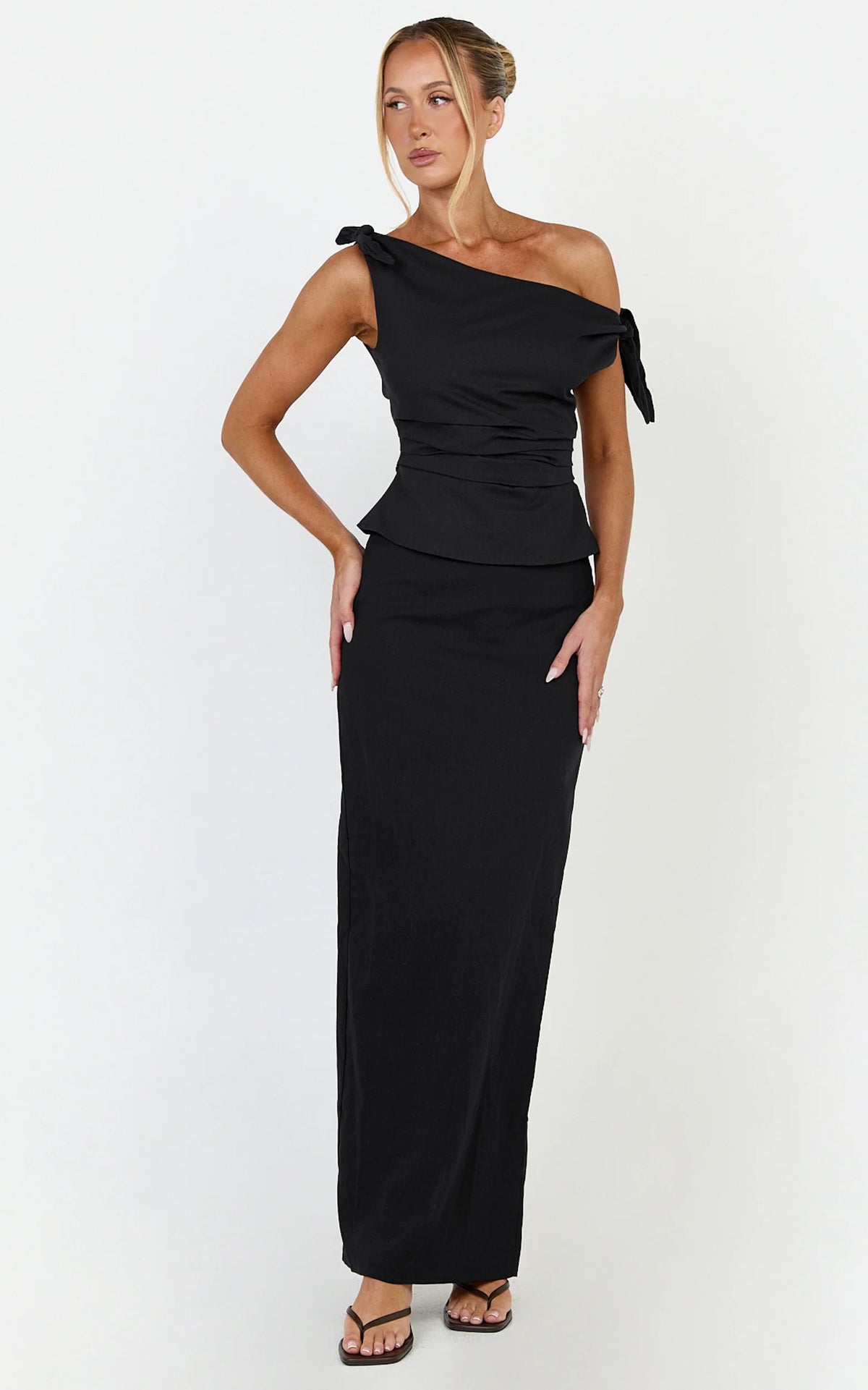 Vance Maxi Skirt - Linen Back Split Skirt in Black