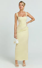 Karlie Maxi Dress - Scoop Neck Fitted Dress in Lemon