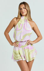 Bryonie Mini Dress - Backless Halter Dress in Pucci Print