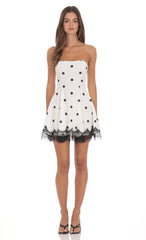 Polka Dot Mini Dress with Lace Trim Hem