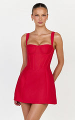 Amalia Mini Dress - Panelled Corset Dress in Red