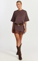 Rina Mini Dress - Mini Lace Trim Dress in Chocolate