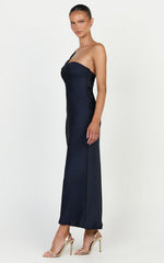 Calix Midi Dress - One Shoulder Slip Dress in Navy