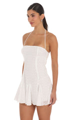 Embroidered Floral Flared Mini Dress in White