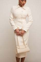 Cream Boucle Pencil Midi Skirt